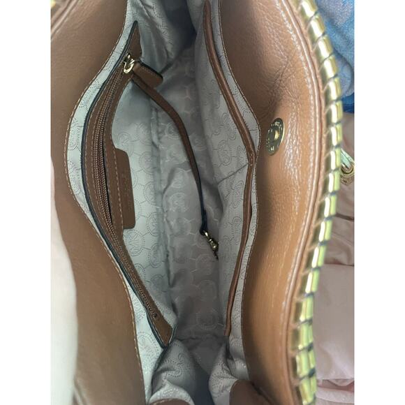 MICHAEL Michael Kors Gold Whipped Hamilton Brown Tan Leather Tote lock key - Picture 6 of 6